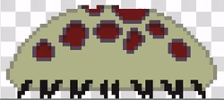 Pixel art butter color larva with tiny feet and red holes here and there, kinda looks like a zombie