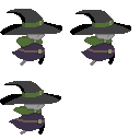 A three frames animation of the witch dashing forward
