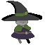 A witch stepping back after taking damage